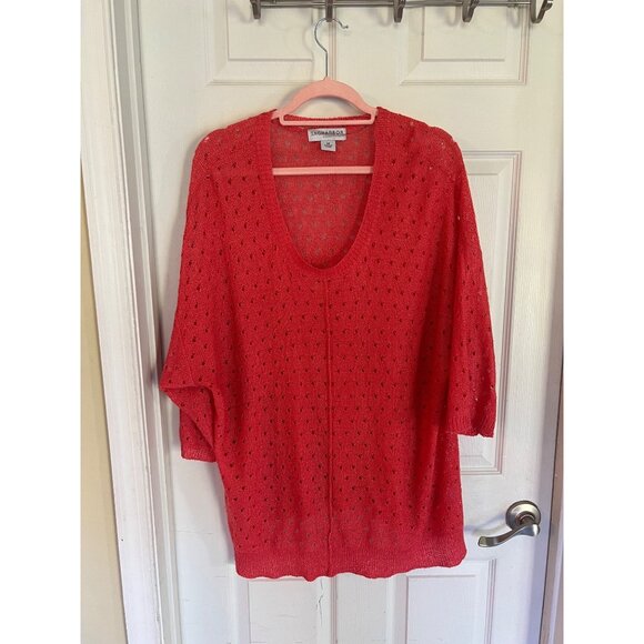 Sag Harbor Tops - Sag Harbor Coral Scoop Neck Open Knit Sweater Coastal Lightweight Shirt Stretch